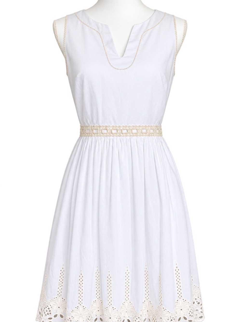Ann Taylor White Cotton Eyelet Lace Midi Dress Cottagecore Size 6 Coquette Sweet
